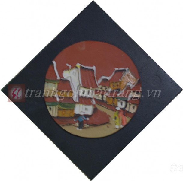 Tranh Gốm Bát Tràng Tròn Đường Kính 20 cm Cảnh Chéo